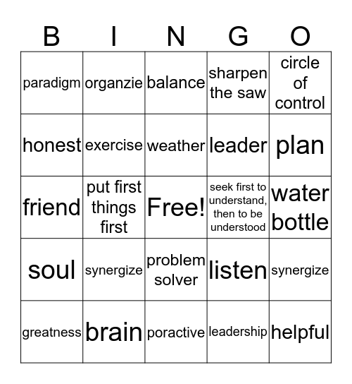 Leadership Bingo Card