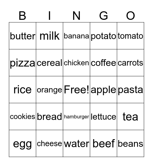 FOOD  Bingo Card