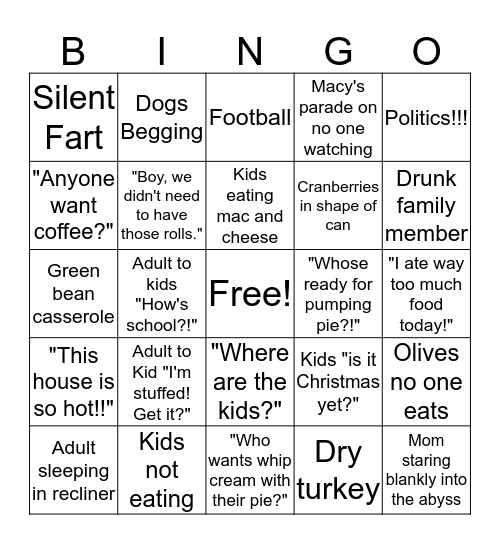 Thanksgiving Day Bingo Card