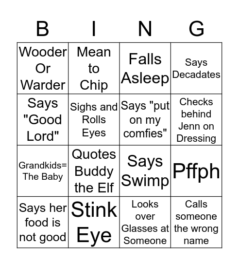 Mom Thanksgiving Bingo Card