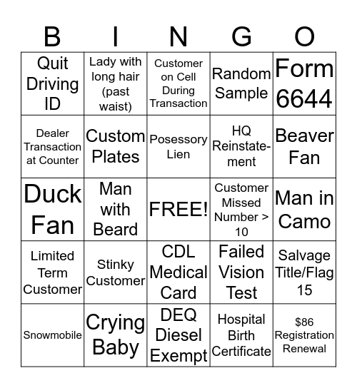 Untitled Bingo Card