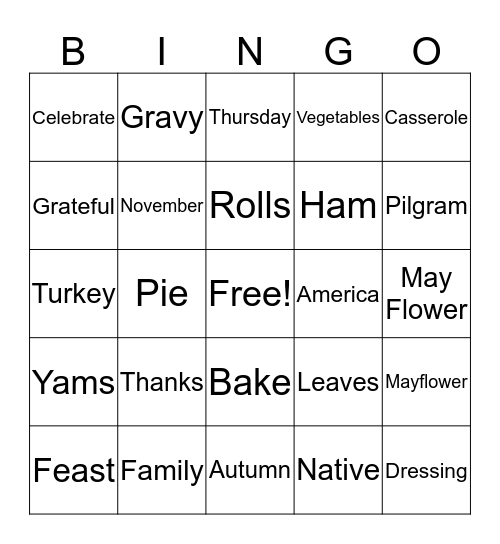 Thanksgiving Bingo Card