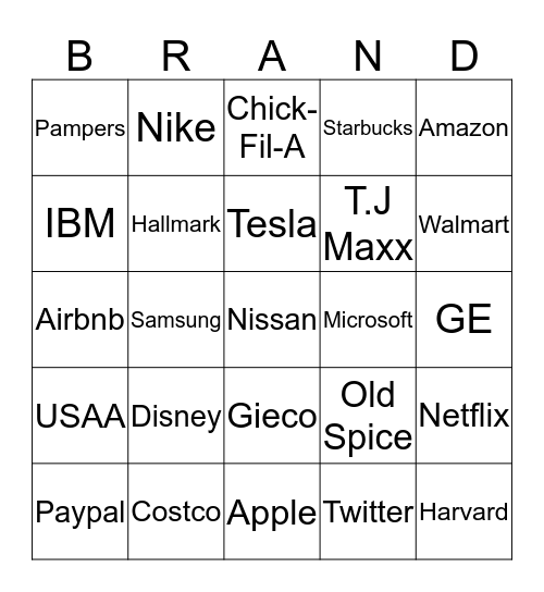 Brand Bingo Card