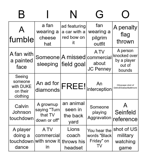 Thanksgiving Bingo Card