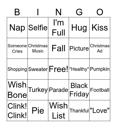 Thanksgiving Bingo Card