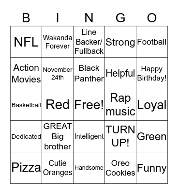 Bj's Birthday Bingo Card