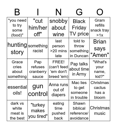 2018 Thanksgiving Bingo Bonanza Bingo Card