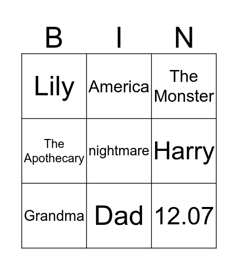 A monster calls Bingo Card