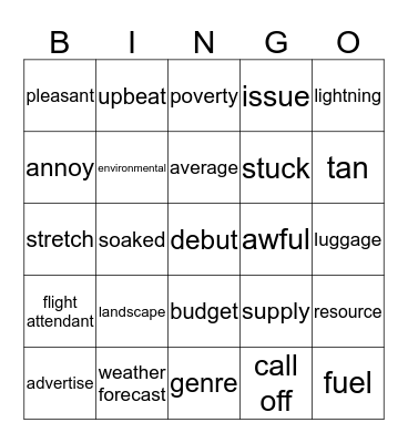 ENGLISH 120 Bingo Card