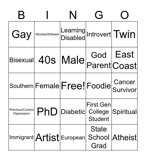 NW Branch Inclusion BINGO Card