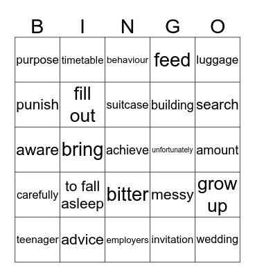ENGLISH 115 - BINGO Card