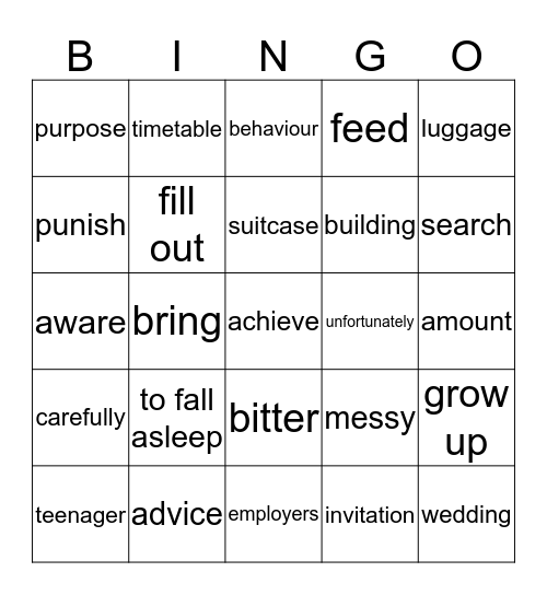 ENGLISH 115 - BINGO Card