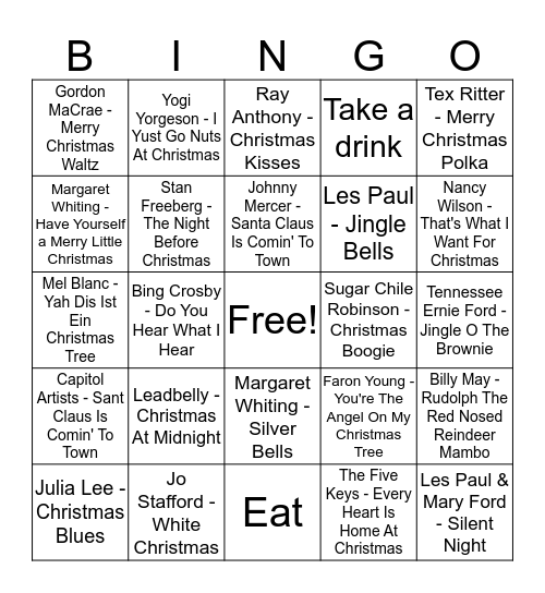 Christmas Kisses Bingo Card