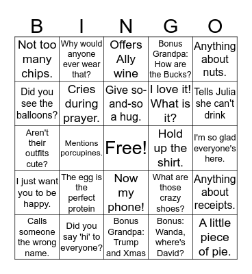 Grandma Bingo Card