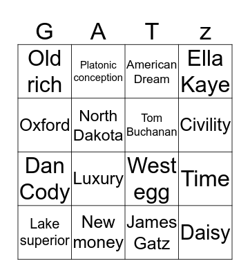 The Great Gatsby: Chapter 6 Bingo Card
