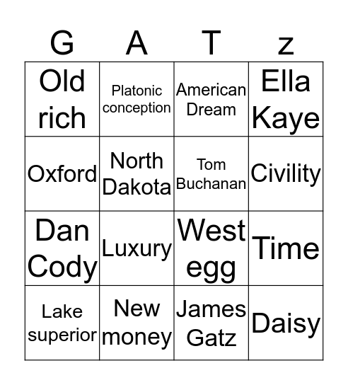 The Great Gatsby: Chapter 6 Bingo Card