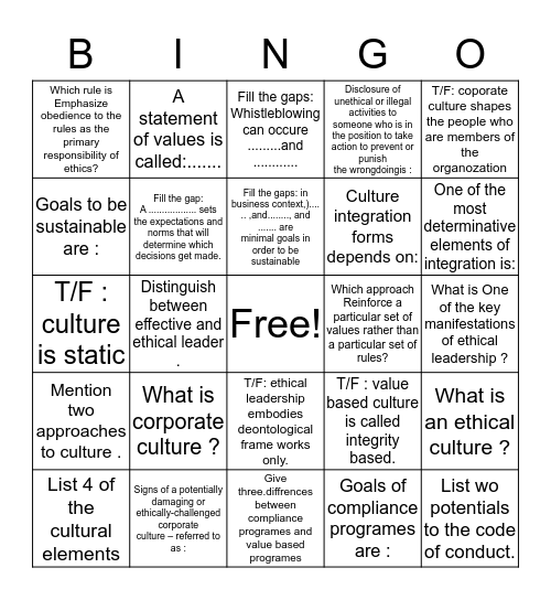 Chapter 4  Bingo Card