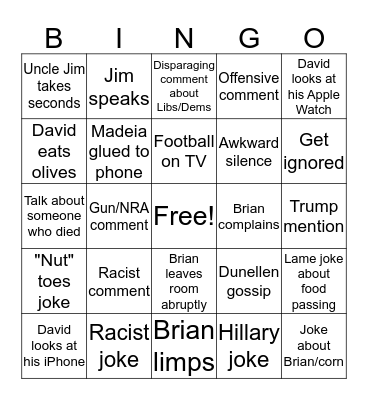 Turkey Day Bingo Card