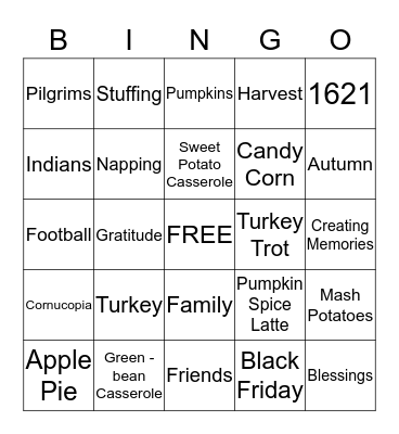 Thanksgiving Bingo Card