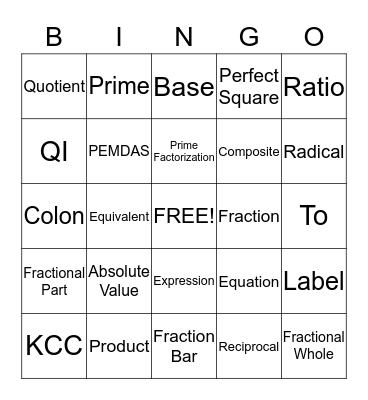 Williams' Vocabulary Bingo Card