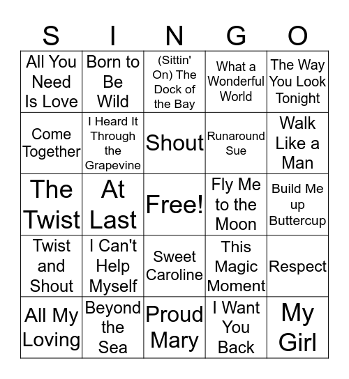 60's SING-O! Bingo Card