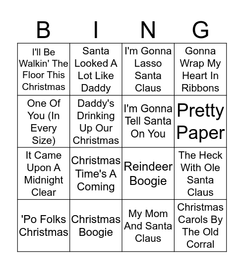 Hillbilly Holidays Bingo Card