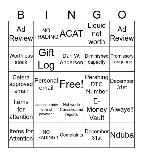 ANU BINGO Card