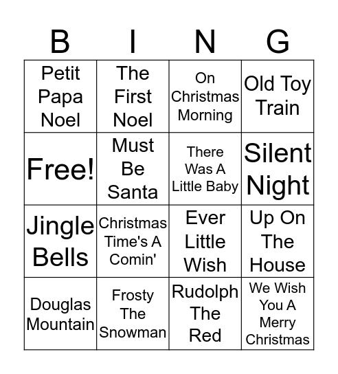 Raffi Christmas Bingo Card