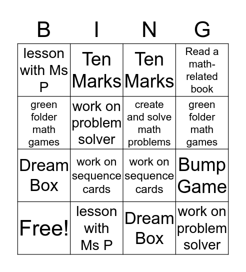 Math Block Bingo Card