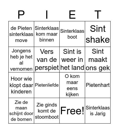 Sinterklaas Bingo Card