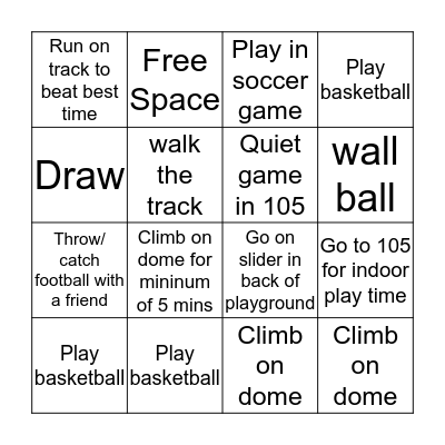 Isaiah's Recess Bingo Card