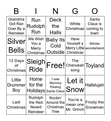 Holiday Music Bingo Card