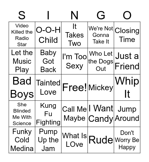 One Hit Wonders SING-O! Bingo Card