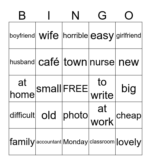 I Bingo Card