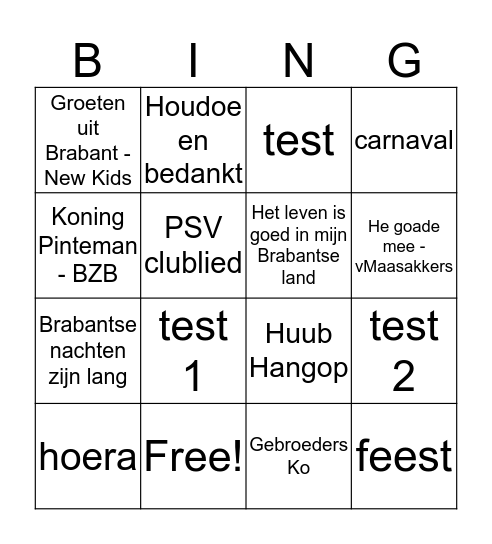 Brabantse muziek bingo Card