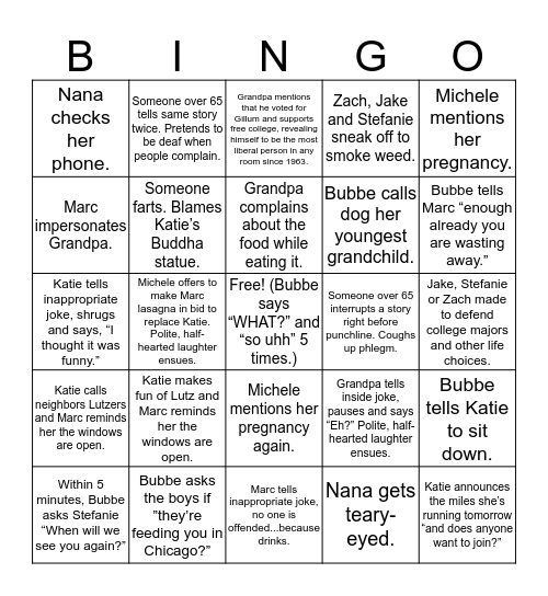 Thanksgiving Bingo (Friends and Family) Bingo Card