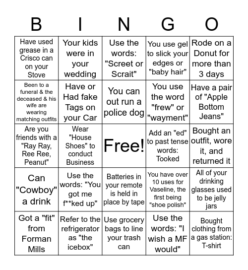 How you Livin? Bingo Card