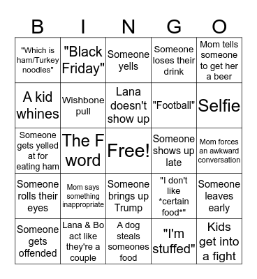 Family Bingo Card