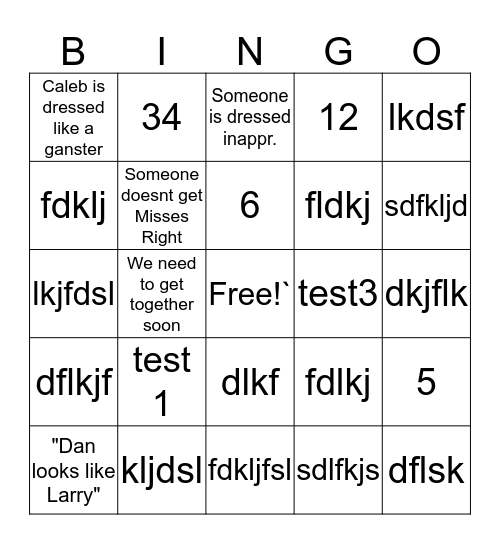 Hough Family Christmas Bingo Card