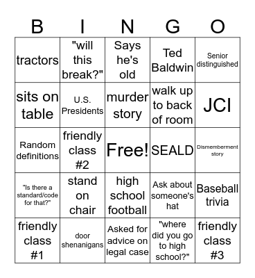 Huston Bingo Card