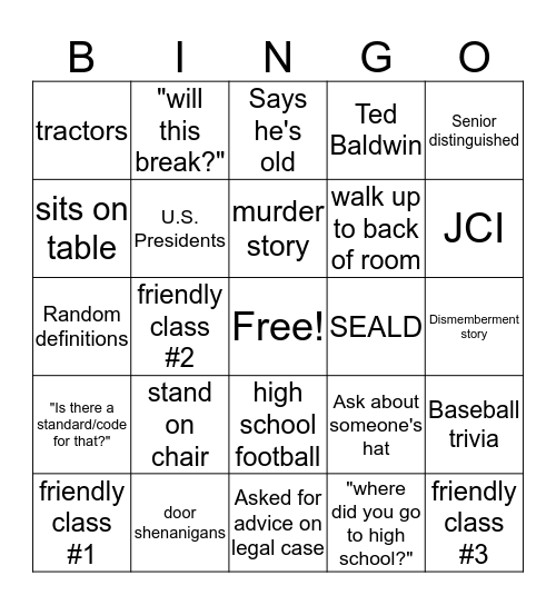 Huston Bingo Card