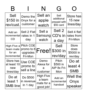 US Cellular Bingo Card