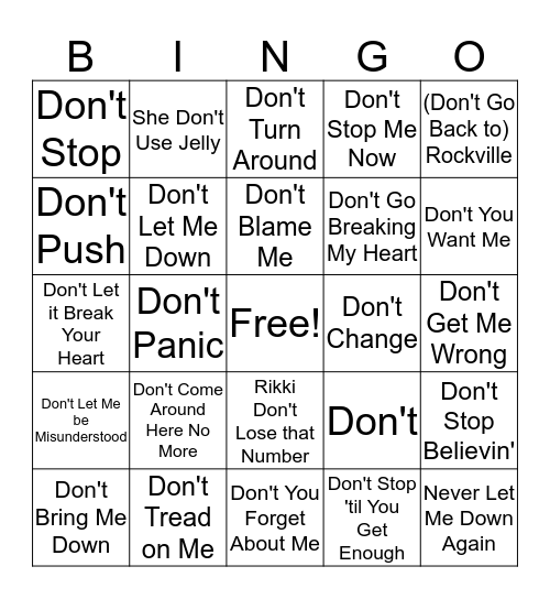 Just Don't. Bingo Card