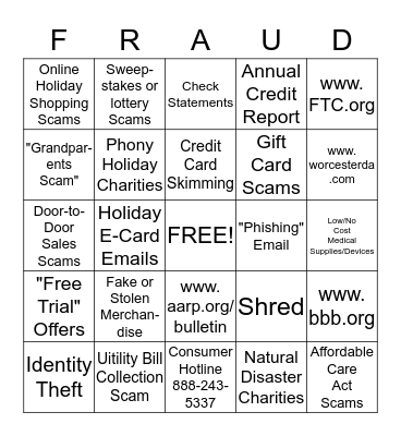 Fraud Safety Bingo Card