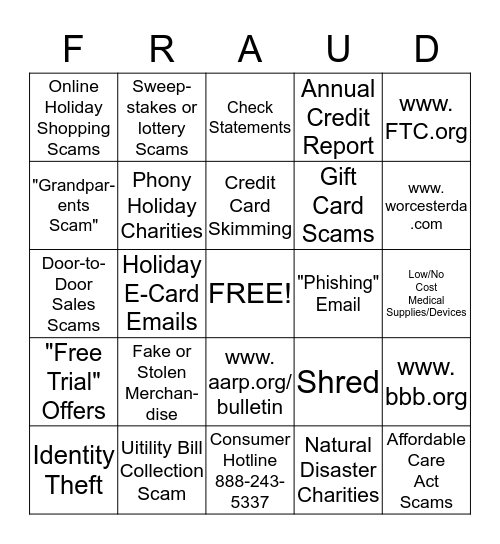 Fraud Safety Bingo Card