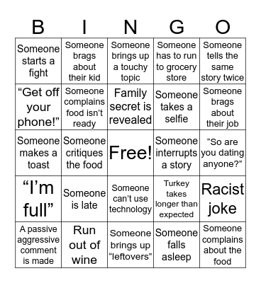 Ash Family Thanksgiving Bingo Card