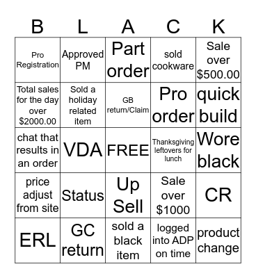 Black Friday Bingo Card