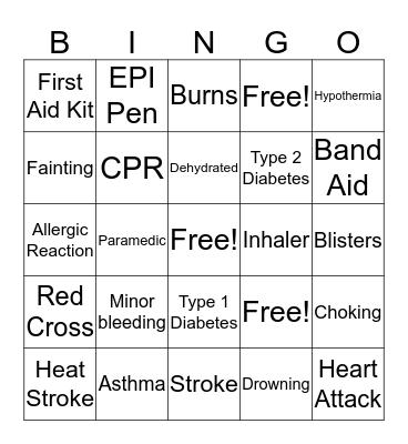 First Aid Bingo Card