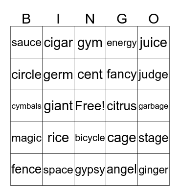 I can spell B3-unit 6-ce/ci/cy; ge/gi/gy Bingo Card