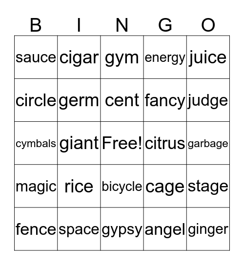 I can spell B3-unit 6-ce/ci/cy; ge/gi/gy Bingo Card